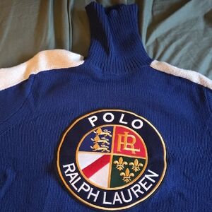 Polo by Ralph Lauren Blue and White Turtleneck Sweater